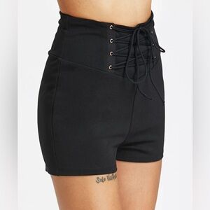 Shein Lace Up Wide Waistband Zip Back Tailored Shorts Size S